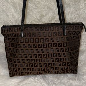 Vintage Fendi Zucchino Tote Dark Brown Shoulder Bag